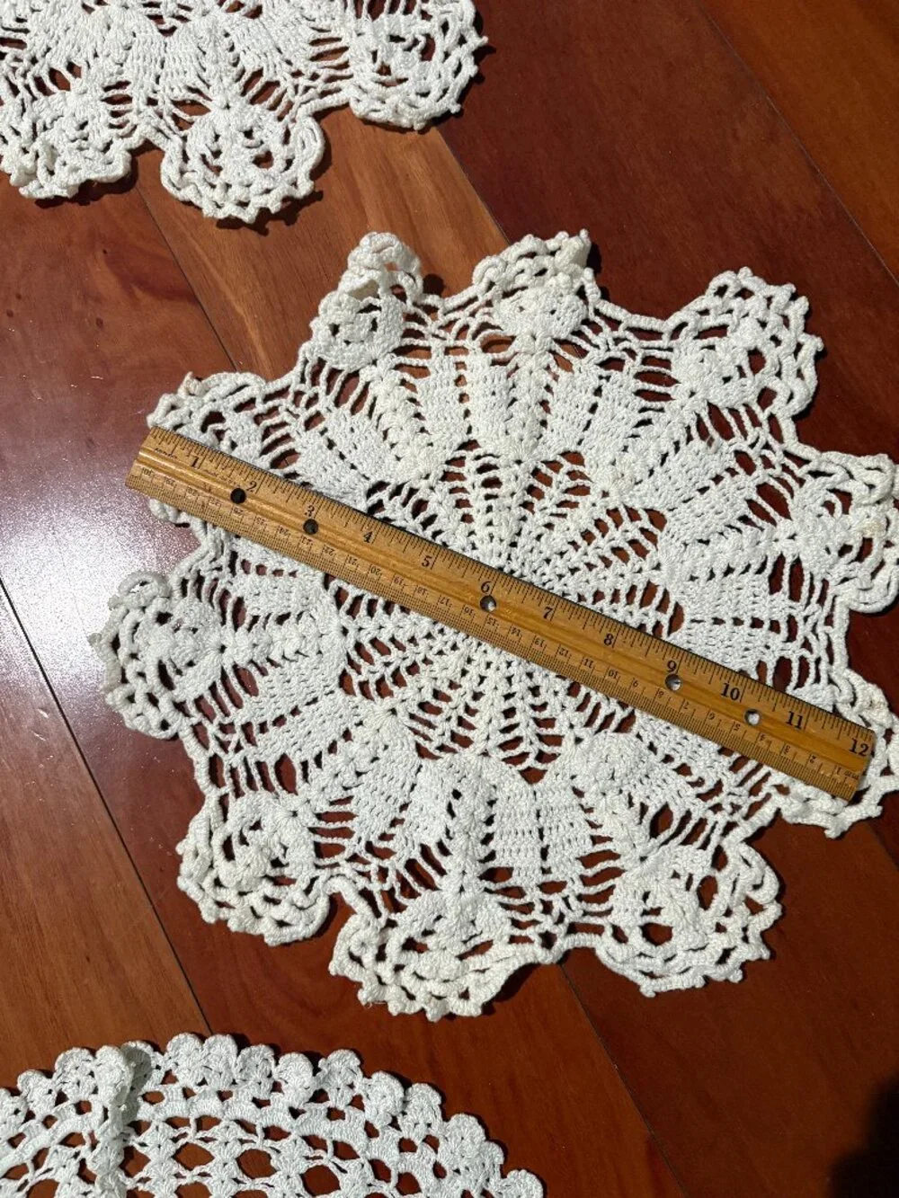 8 Vintage Round Ivory Hand Crocheted Doilies